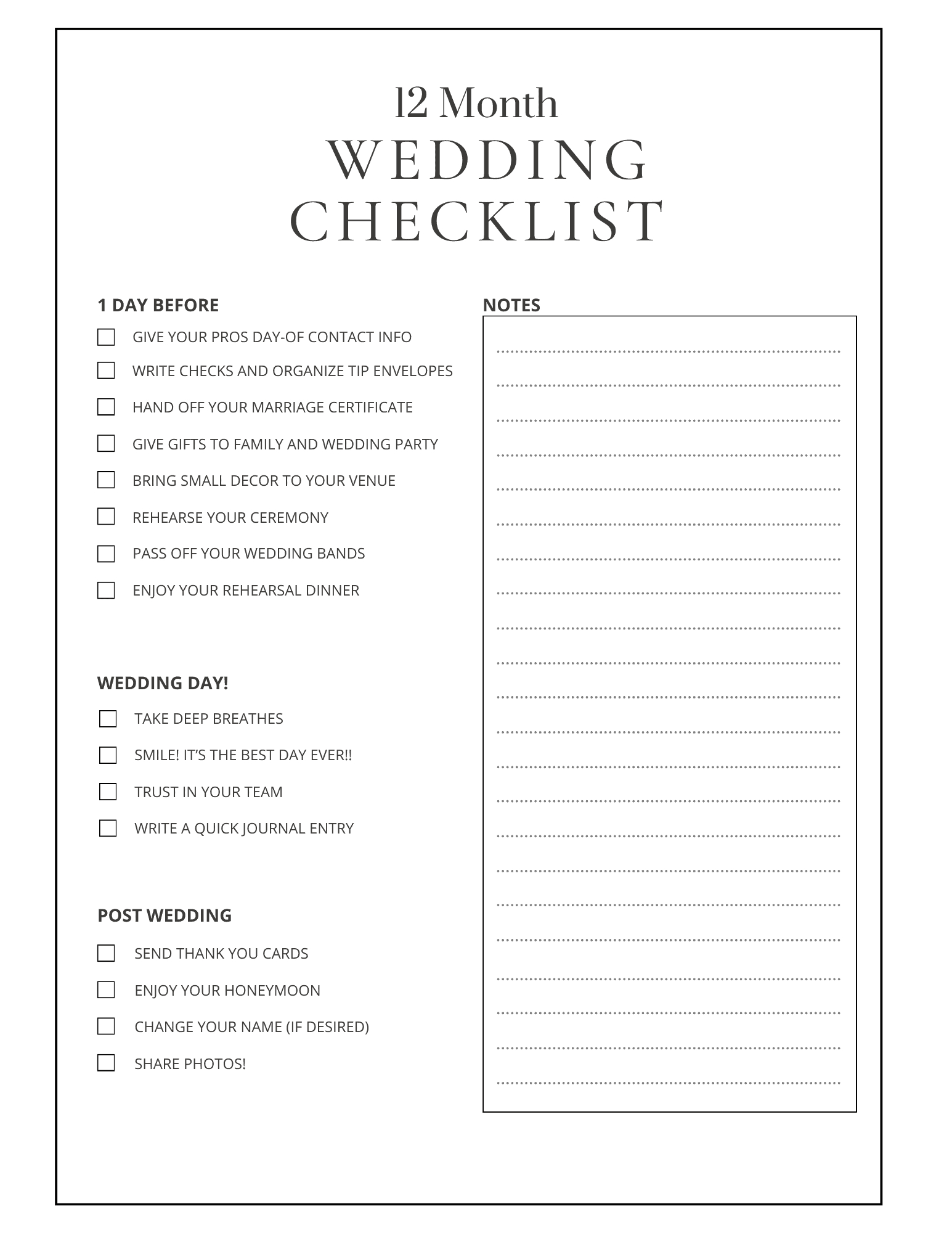 12 Month Wedding Planning Checklist - Free Printable - Party Ideas with Free Printable Wedding Checklist For Wedding Planning