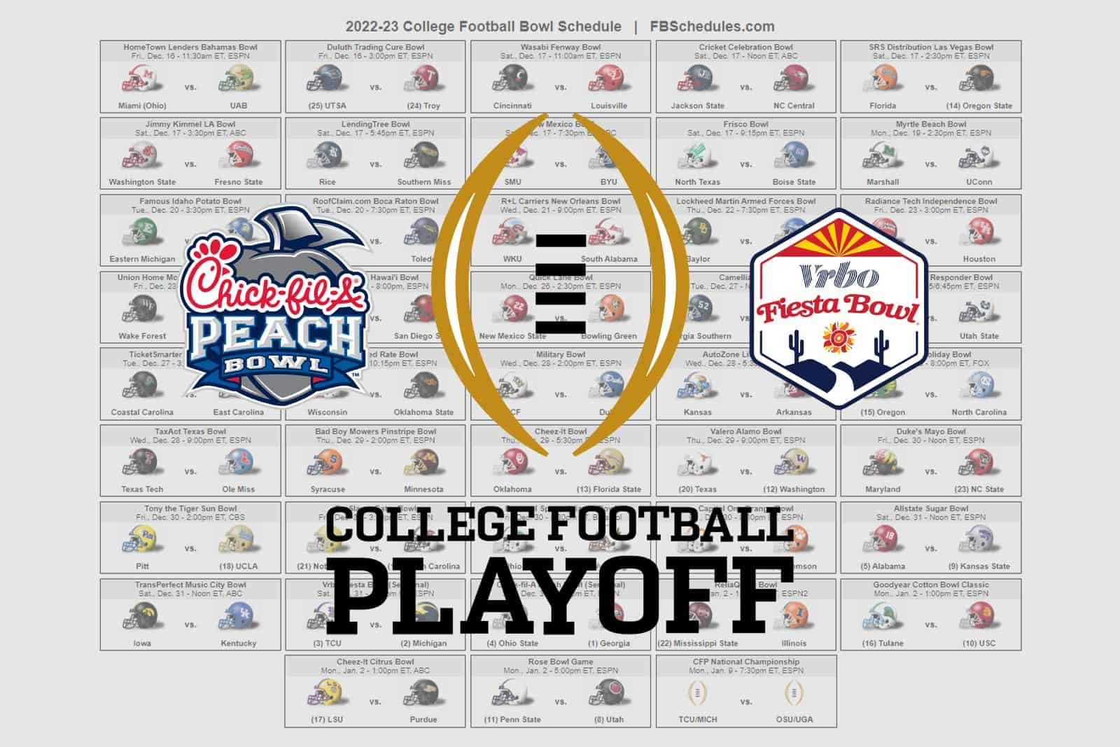 2022-23 College Football Bowl Helmet Schedule inside Printable College Football Bowl Schedule