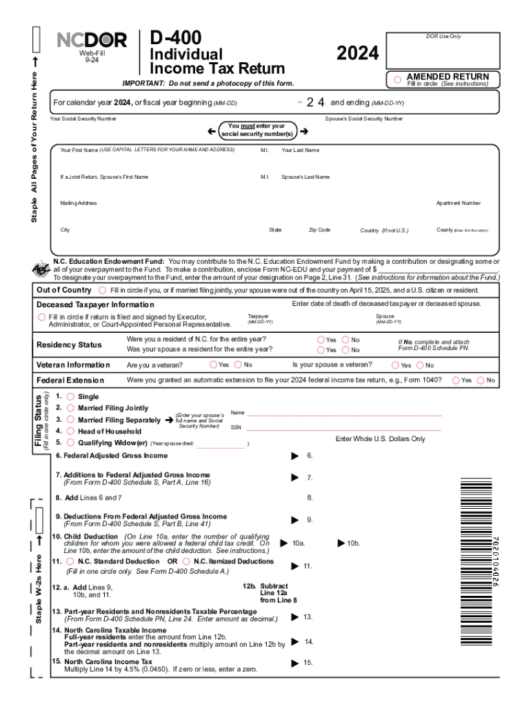2024 Form Nc Dor D-400 Fill Online, Printable, Fillable, Blank inside Nc D 400V Printable Form
