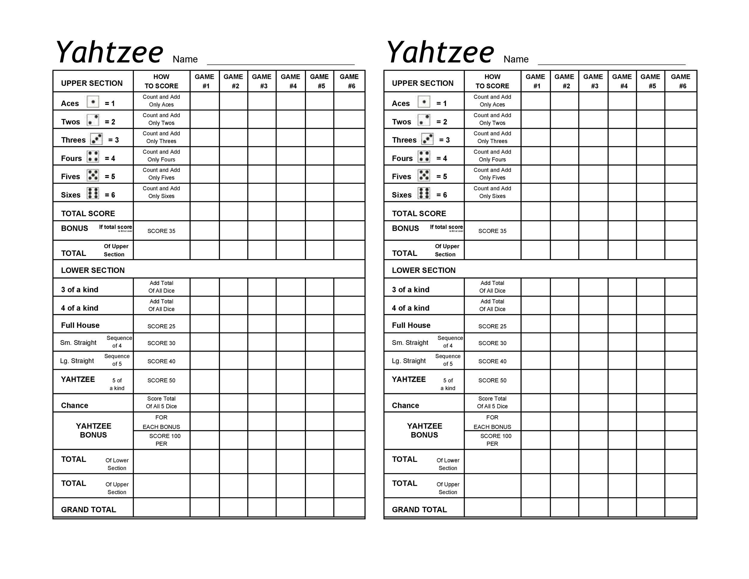 28 Printable Yahtzee Score Sheets & Cards (101% Free) ᐅ Templatelab with Free Yahtzee Score Sheets Printable