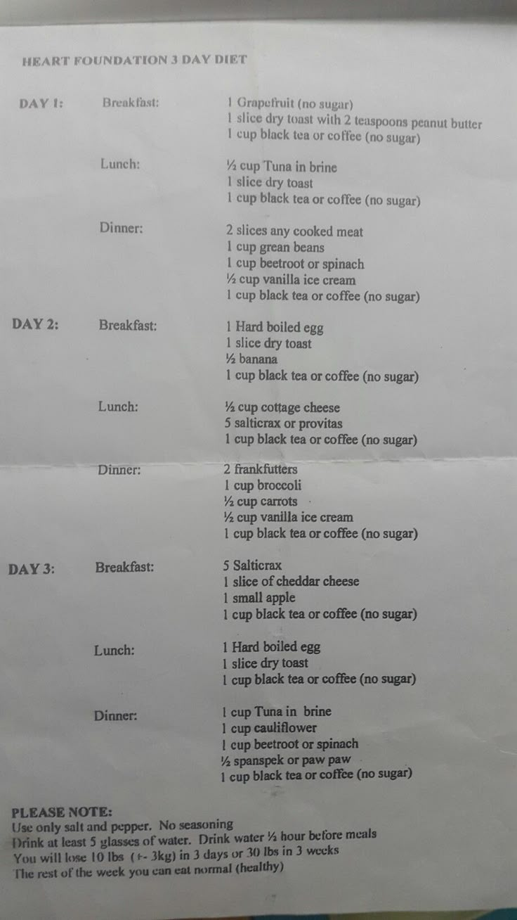 3-Day Heart Foundation Diet within 2 Week Mayo Clinic Diet Menu Printable