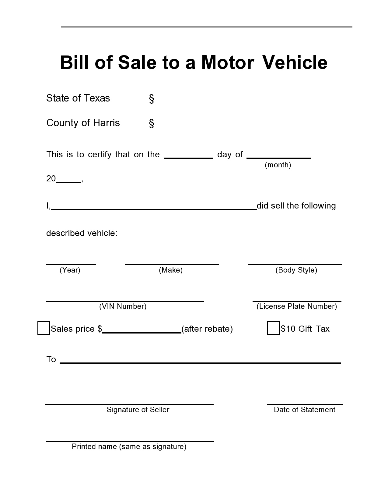40 Printable Bill Of Sale For A Car Samples [Word, Pdf] for Printable Motor Vehicle Bill of Sale