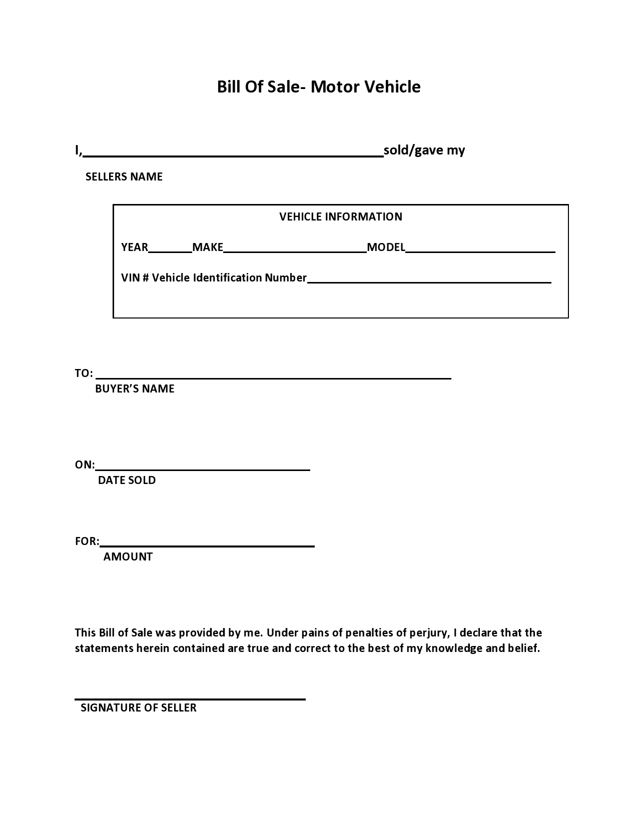 40 Printable Bill Of Sale For A Car Samples [Word, Pdf] within Free Printable Bill Of Sale For Automobile