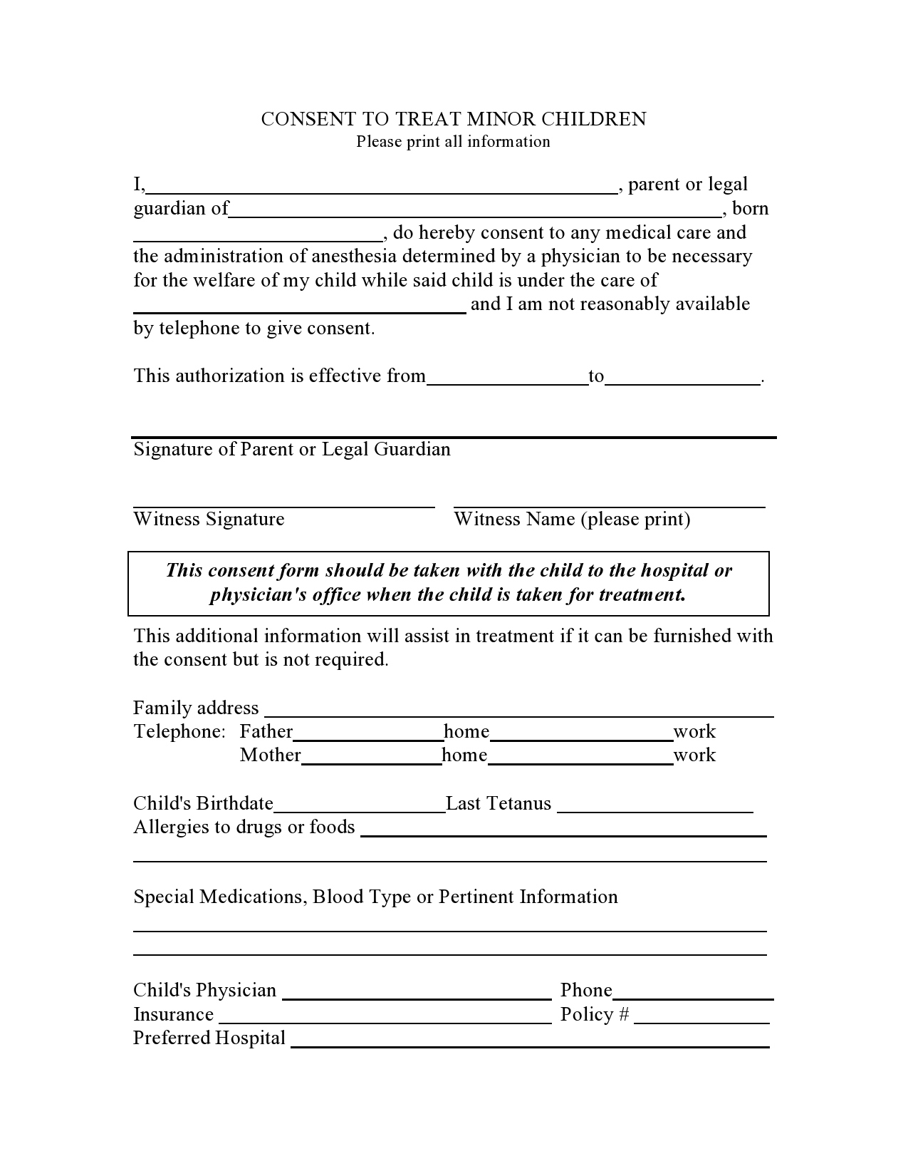 43 Printable Medical Consent Forms For Minor (Free) with Printable Medical Consent Form For Minor While Parents Are Away