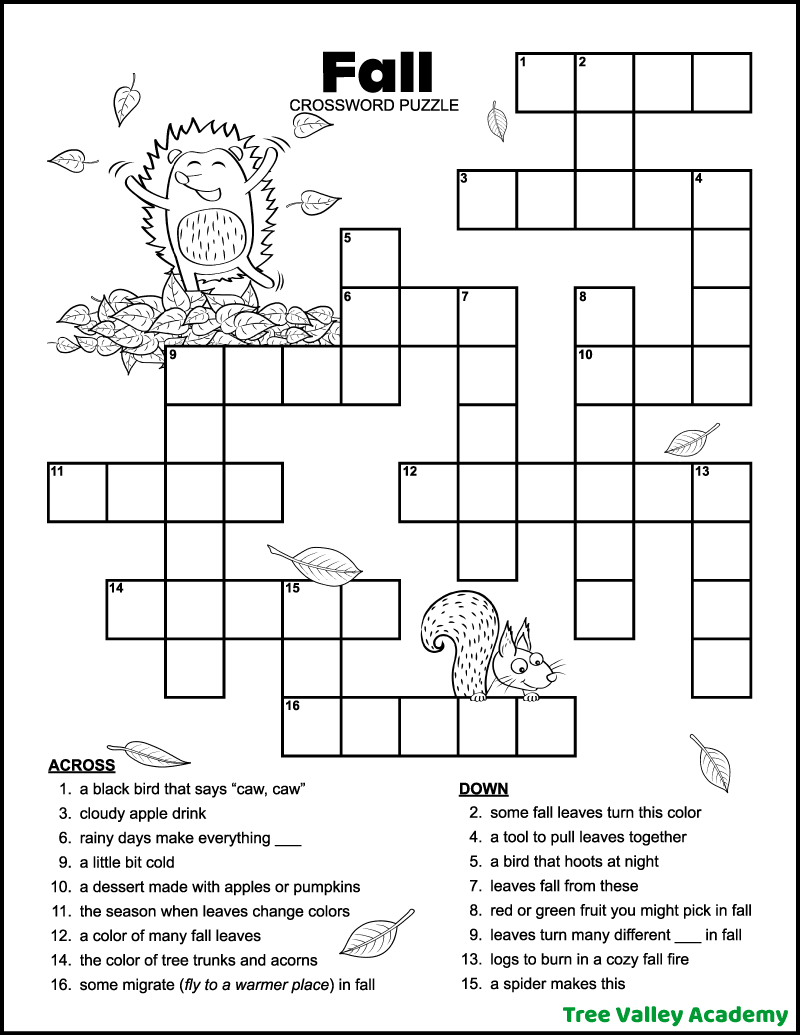 46 Crossword Puzzles For Kids - Tree Valley Academy intended for Crossword Puzzles Free Printable Kids