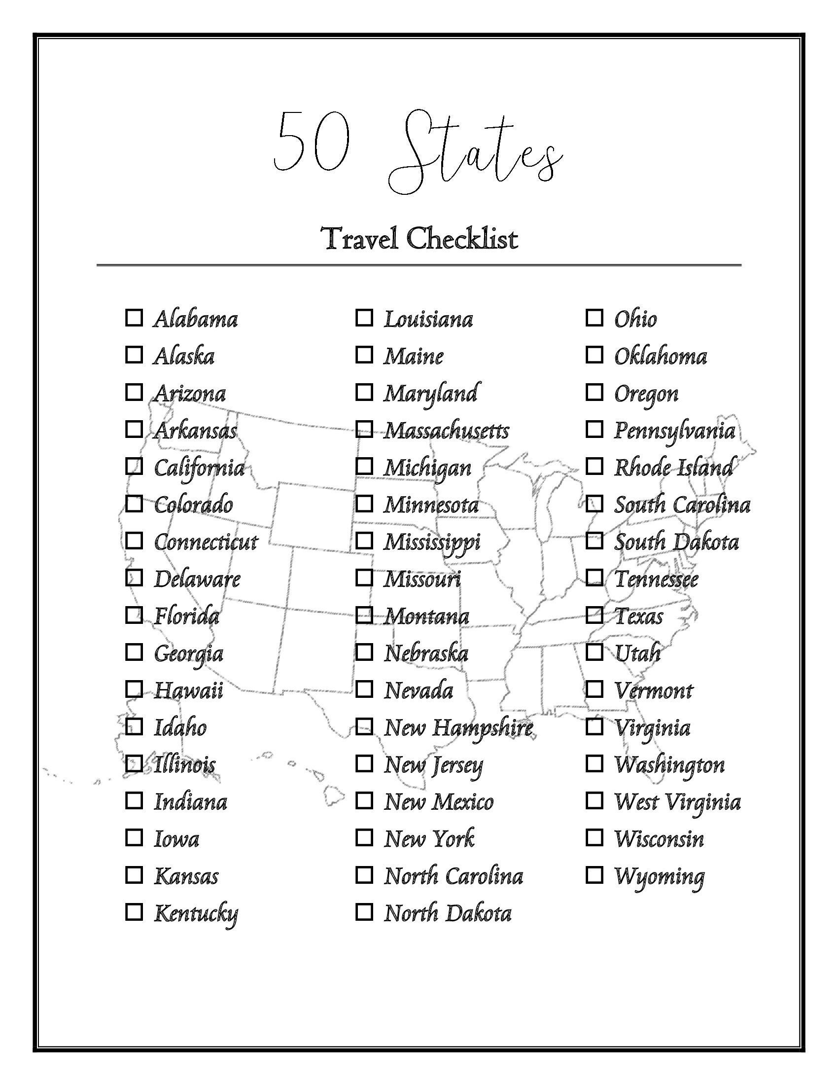 50 Us States Checklist - Worksheets Library throughout List of 50 States Printable