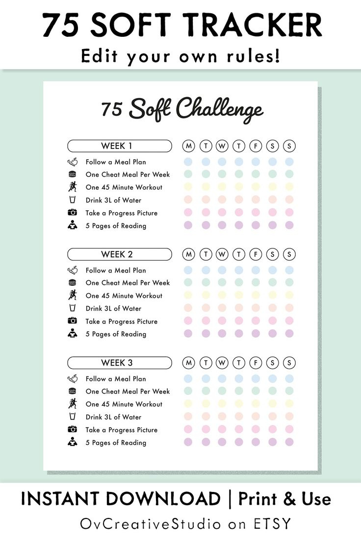 75 Soft Challenge Rules Pdf, 75 Soft Tracker, 75 Soft Meal Plan in 75 Soft Challenge Printable Free