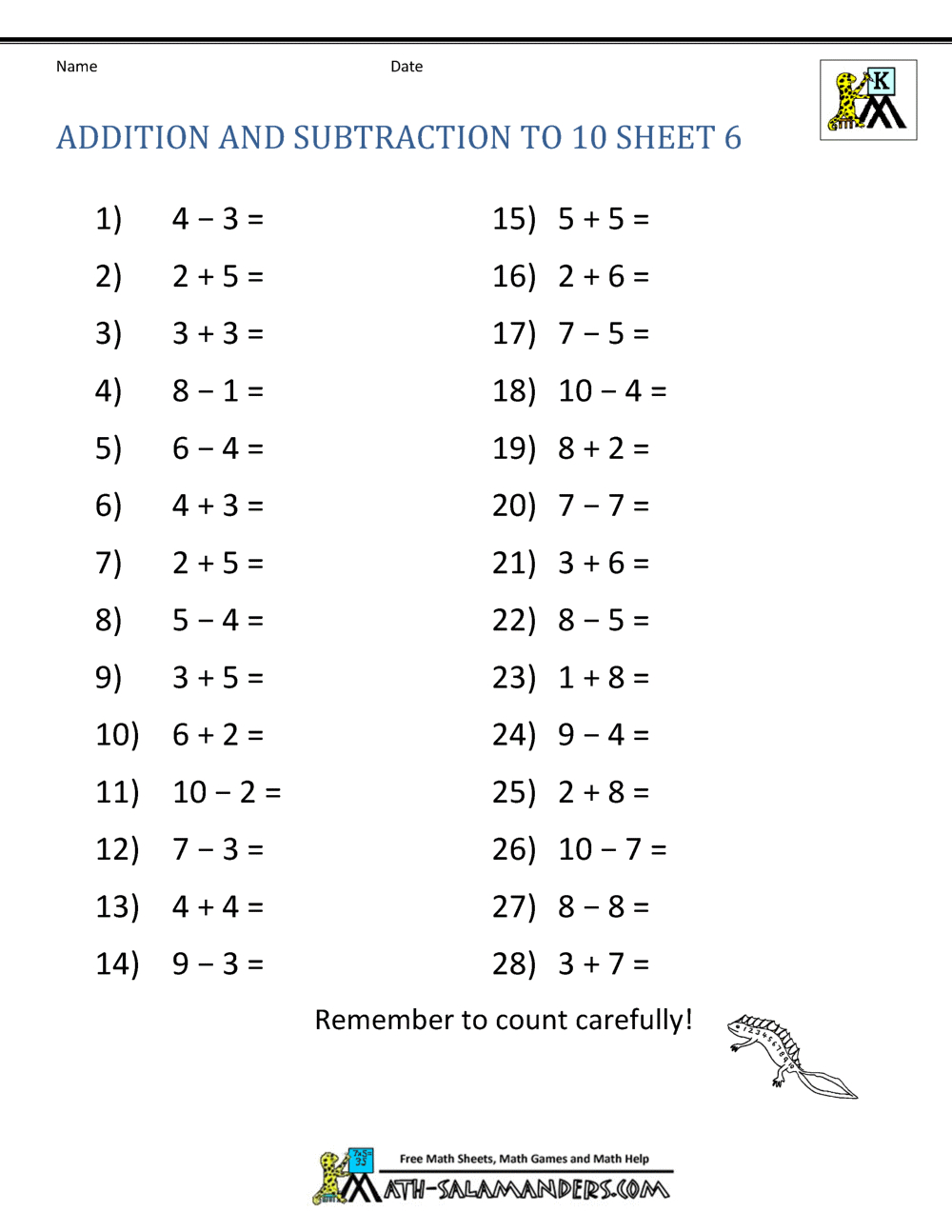 Addition And Subtraction Worksheets For Kindergarten for Adding and Subtracting Worksheets Printable