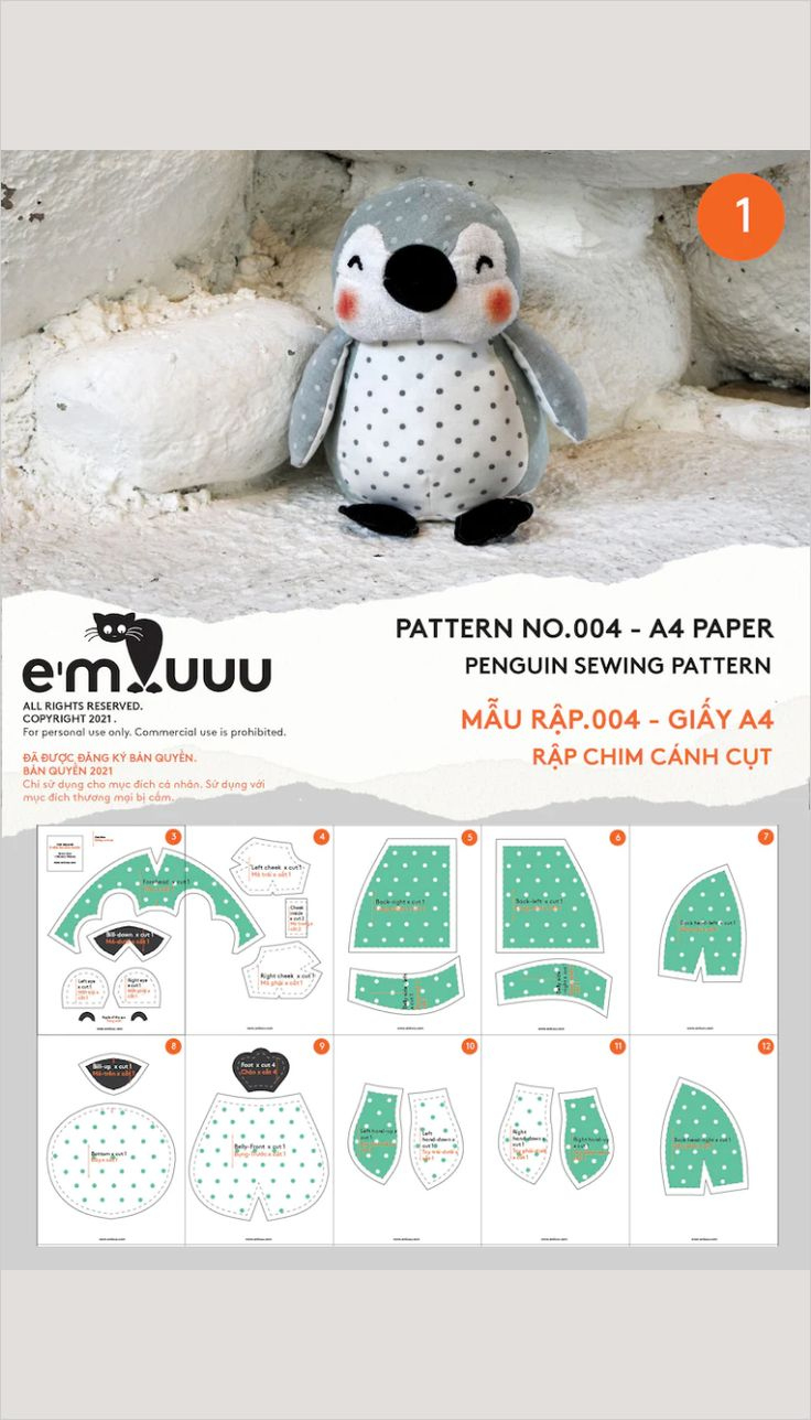 Adorable Penguin Sewing Pattern ๐ง๐งต Pdf Download with regard to Template Free Printable Animal Sewing Pattern