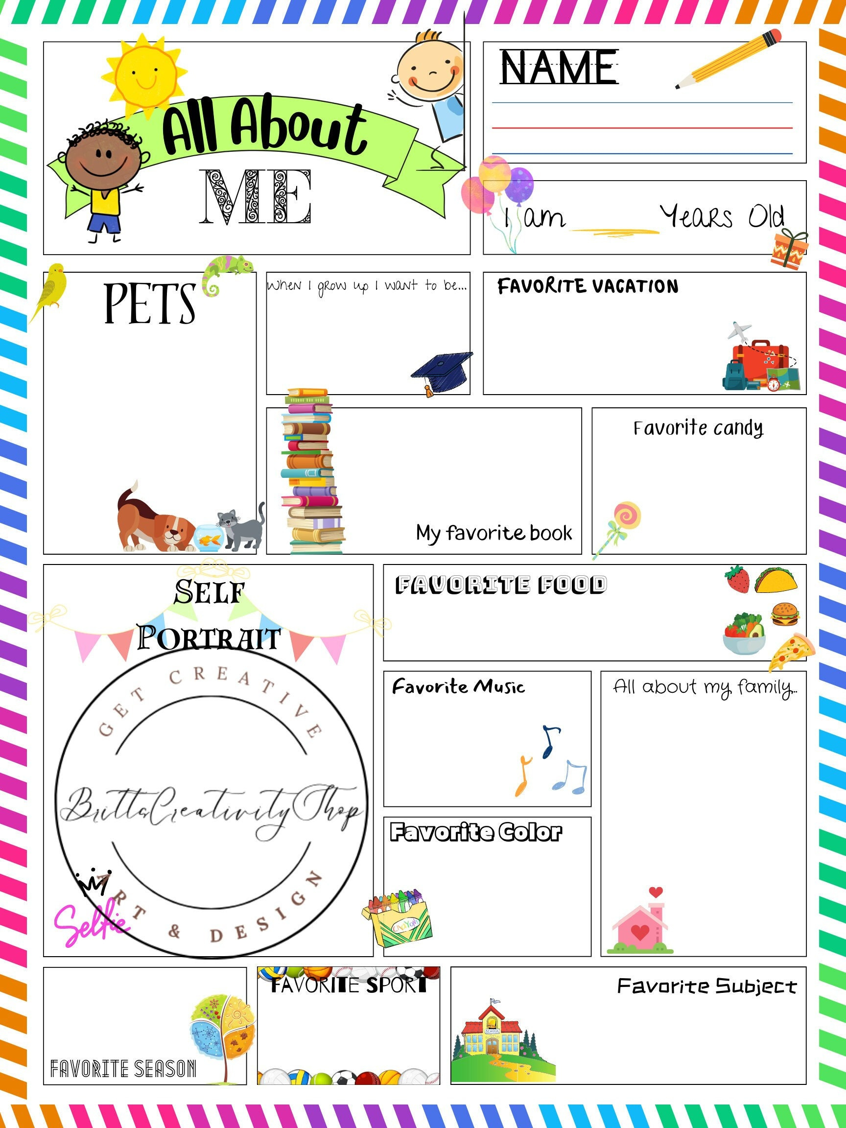 All About Me Poster-Größe Bogen, Printable, Schreibaufforderung regarding All About Me Poster Printable