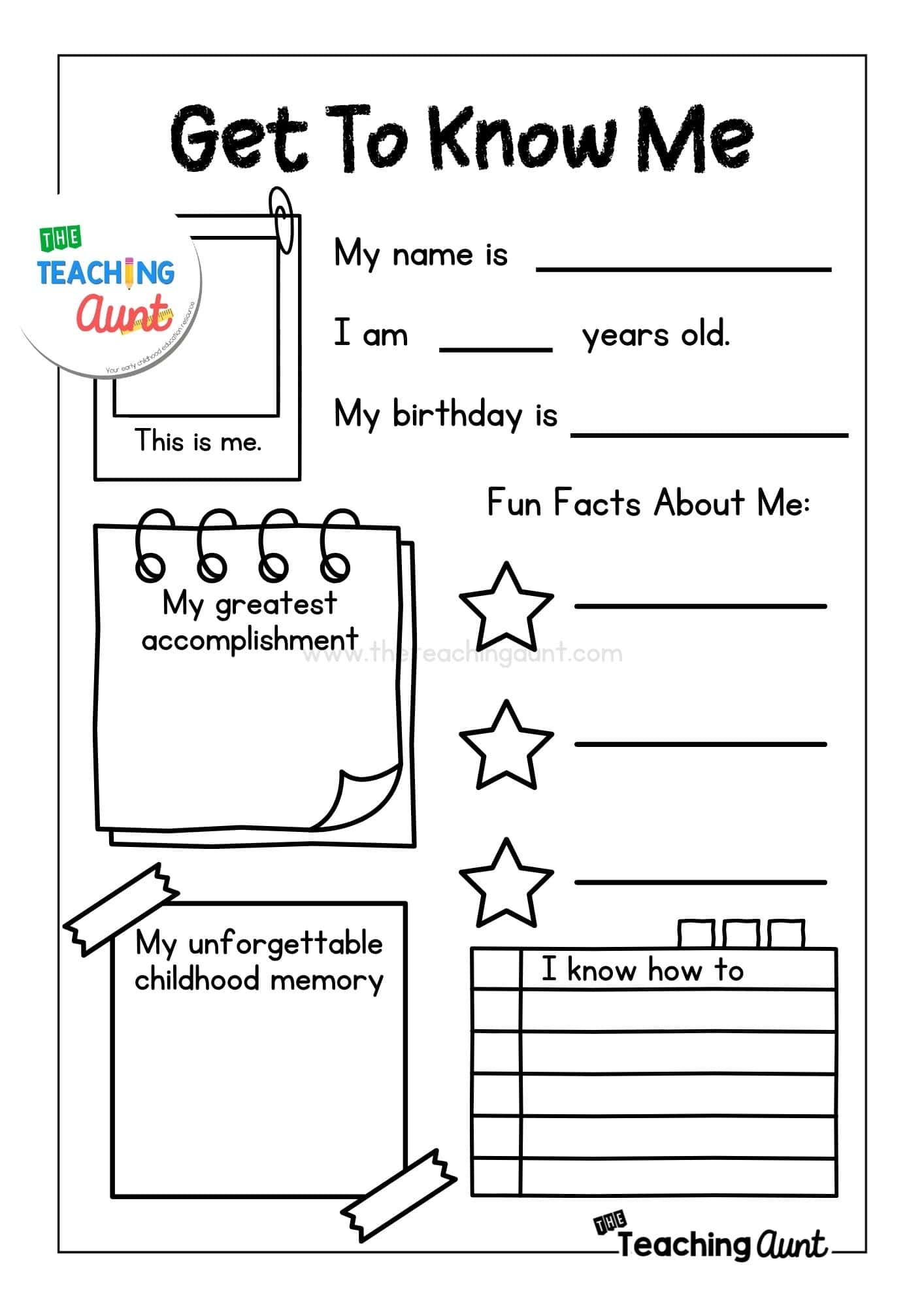 All About Me Worksheets Free Printable - The Teaching Aunt regarding Free All About Me Printable