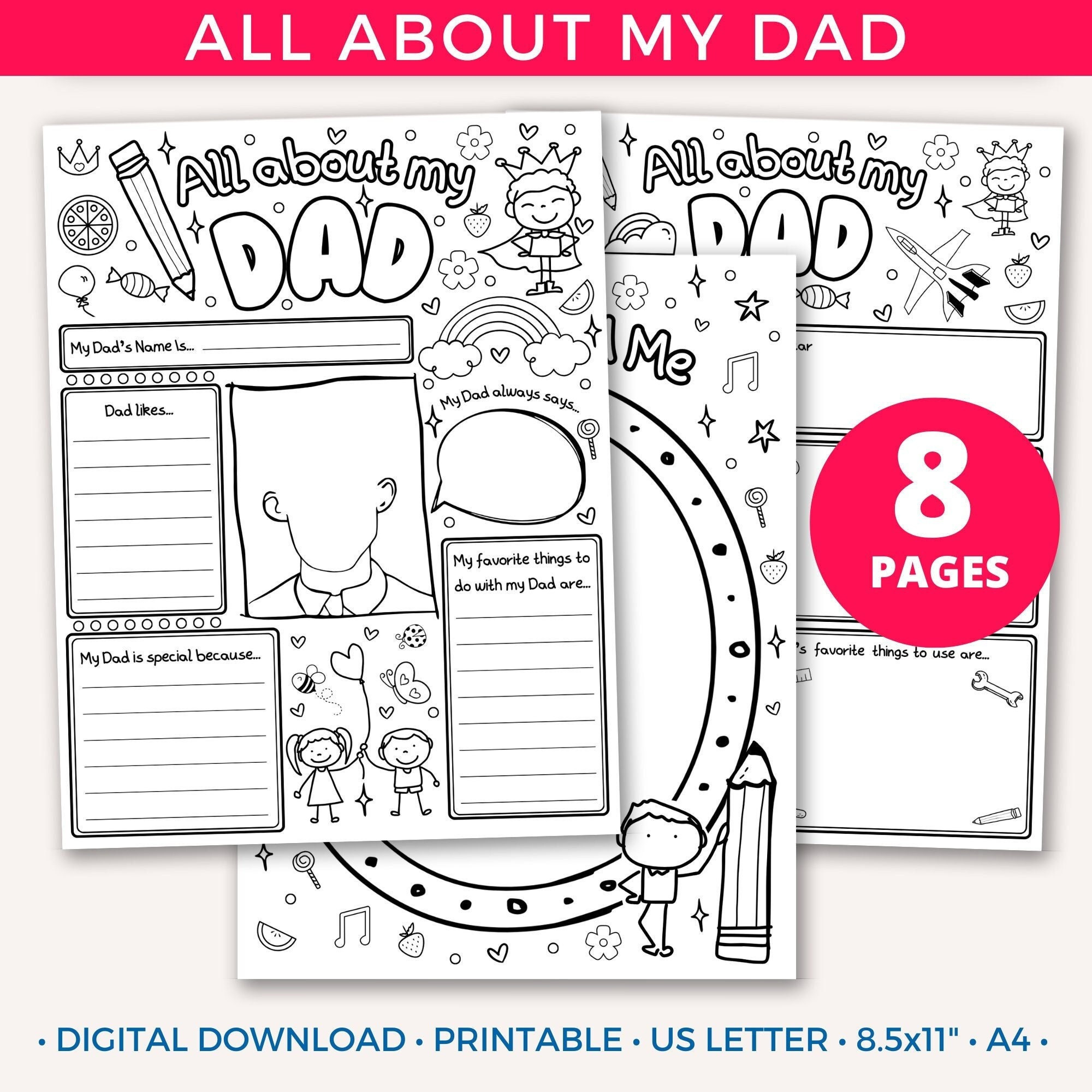 All About My Dad, Fathers Day Printable Craft, My Daddy Poem Kids with regard to All About My Dad Father's Day Printable