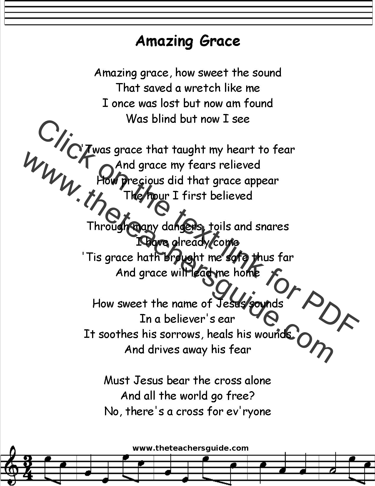 Amazing Grace Lyrics, Printout, Midi, And Video pertaining to Words to Amazing Grace Printable