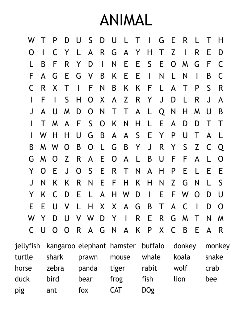 Animals Hard Word Search - Wordmint intended for Free Printable Hard Word Search