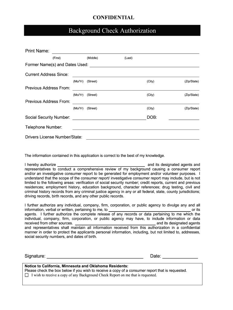Background Check Authorization Form - Fill Online, Printable intended for Free Printable Background Check Authorization Form