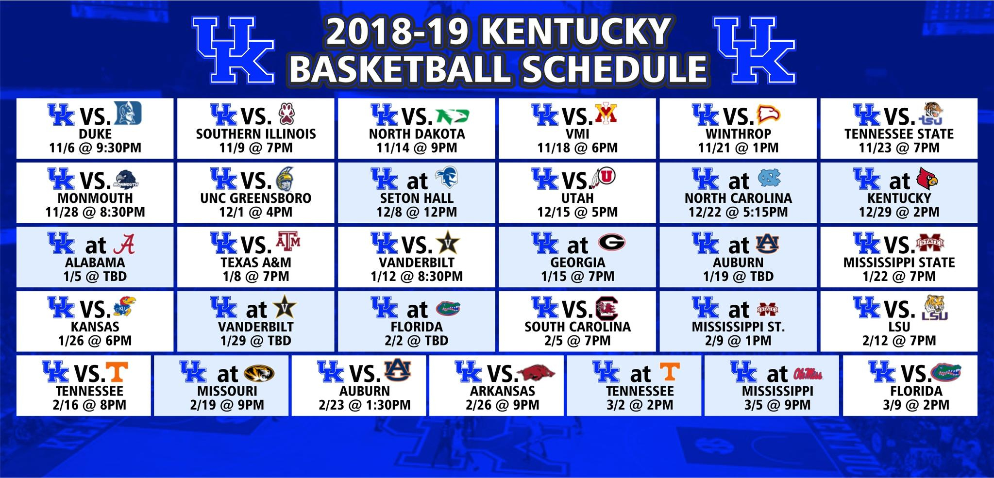 Basketball Schedule - Jd Becker'S Uk & Uofl Superstore pertaining to University Of Kentucky Printable Basketball Schedule