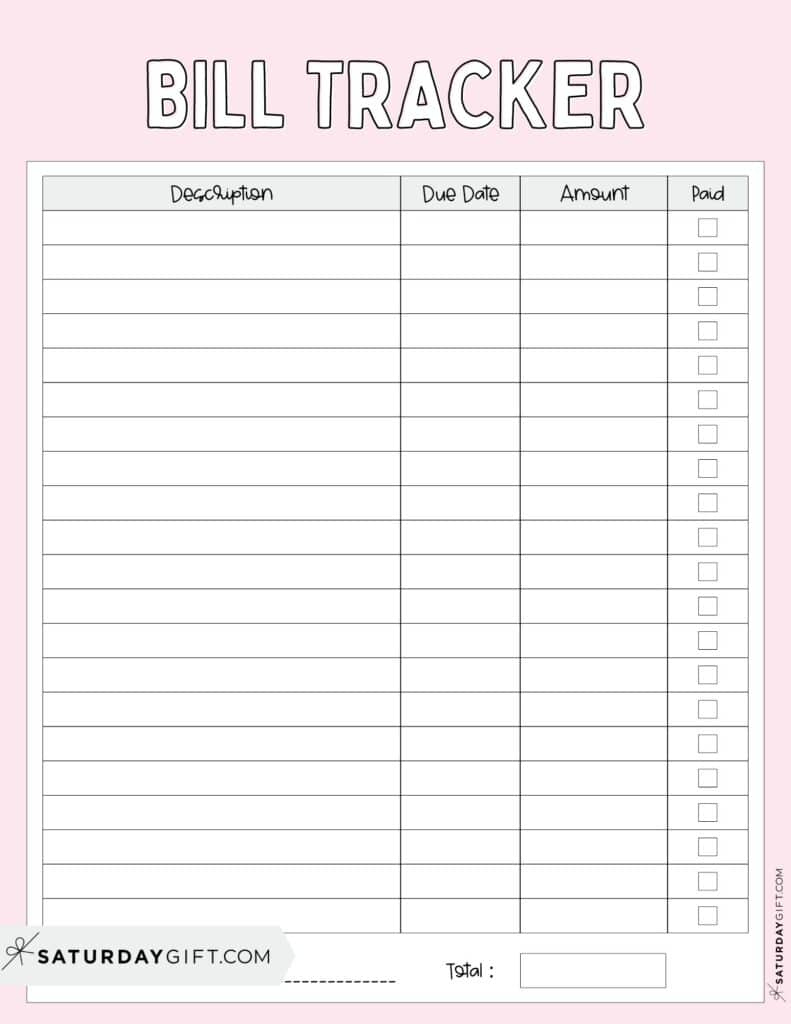 Bill Organizer Template - 39 Cute &amp;amp; Free Printable Bill Trackers throughout Printable Monthly Bill Payment Log