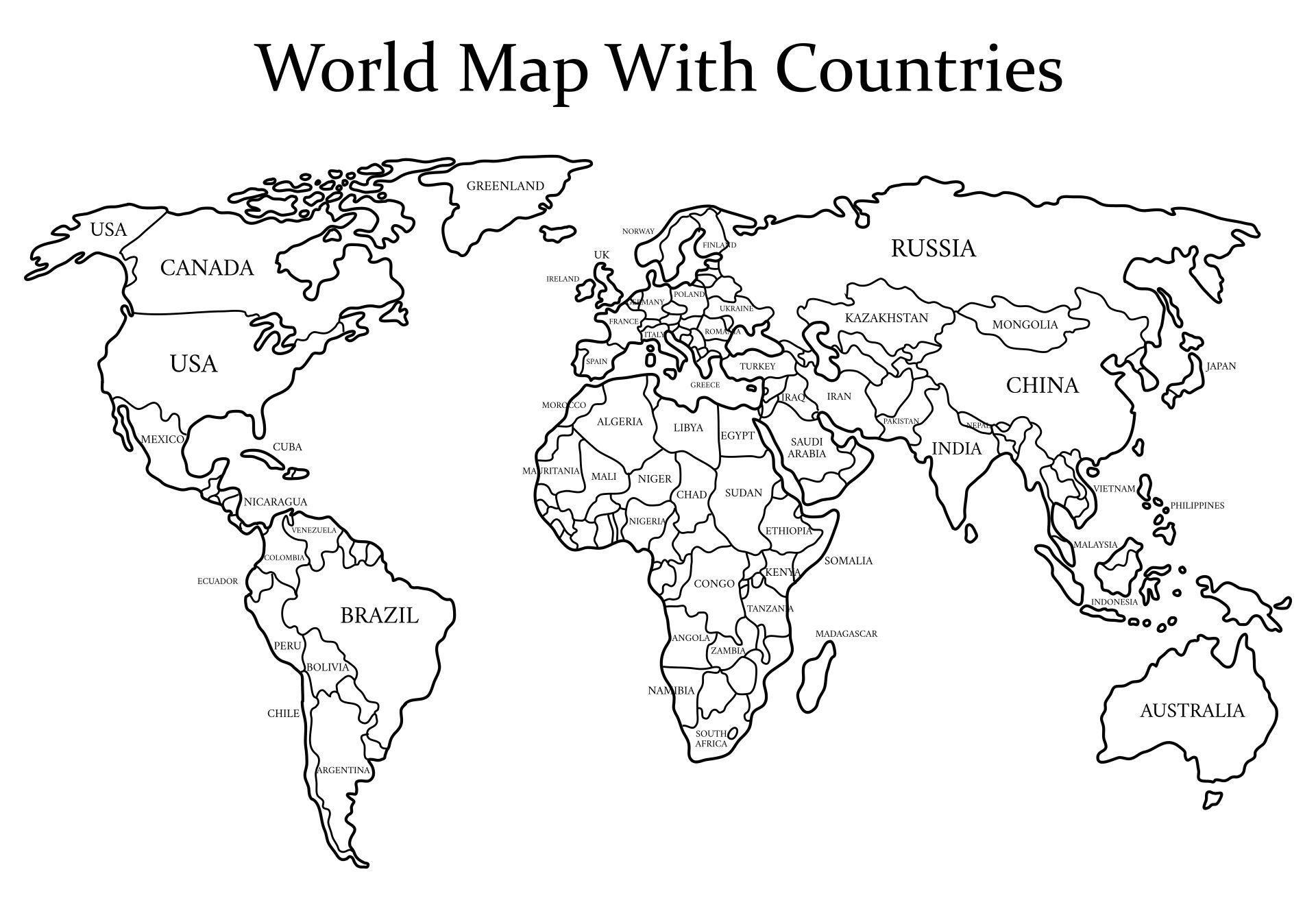 Black And White World Map - 20 Free Pdf Printables | Printablee within World Map Black and White Printable