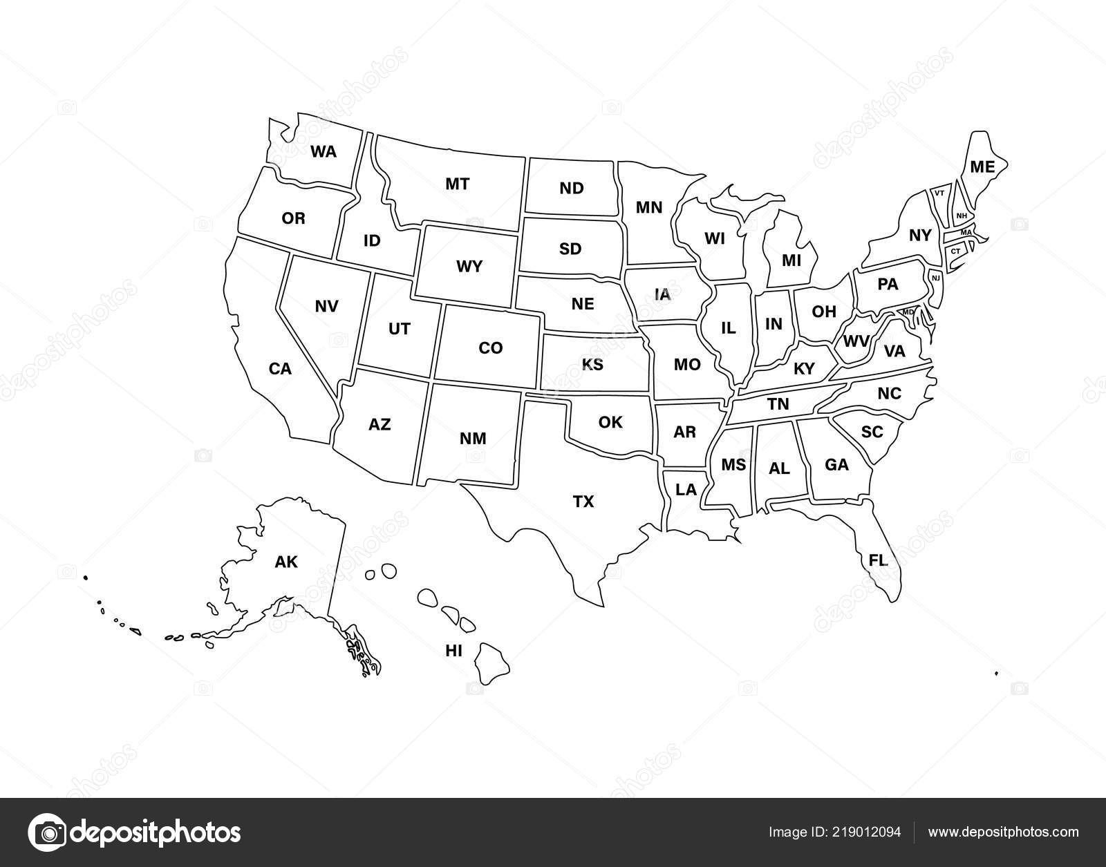 Blank Similar Usa Map Isolated On White Background. United States for USA Map Black and White Printable