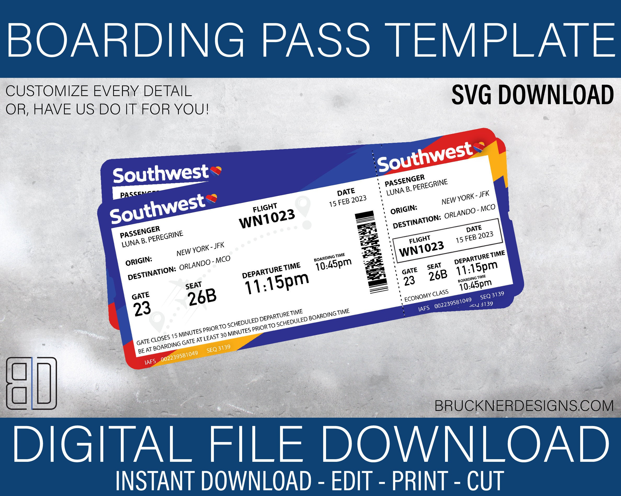 Boarding Pass Template 5 - Svg File - Digital Download - Etsy inside Southwest Airlines Boarding Passes Printable