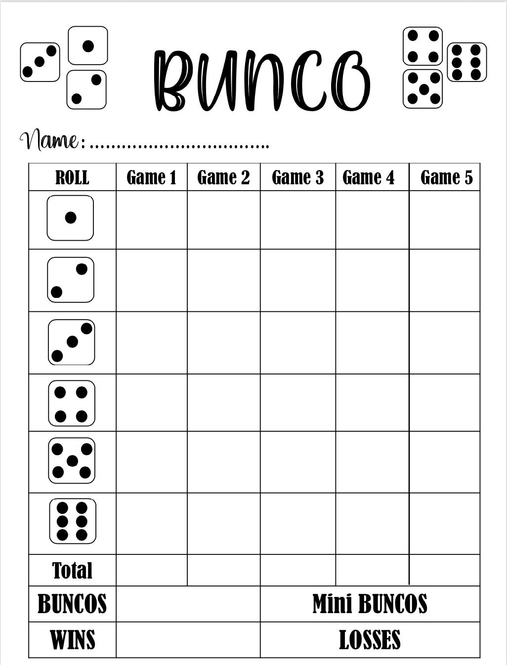 Bunco Score Card - Bunco Scoresheet - Bunco Score Pads - Printable pertaining to Printable Score Sheets For Bunco
