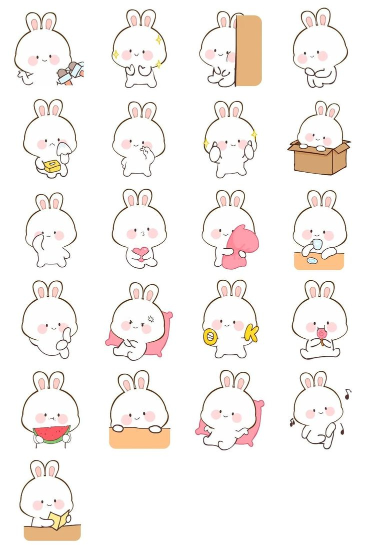 Bunnyjanjan! (Part.5) Sticker Pack Illustrations - Cute Bunny Kawaii with regard to Aesthetic Drawing Romantic Stickers Printable Pinterest Easy Cut