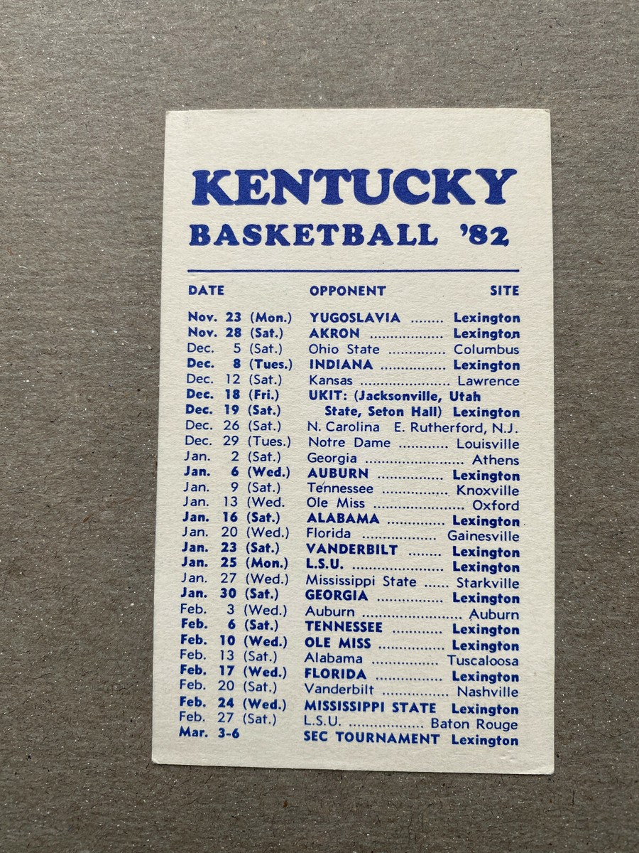 Cbk 1981-82 Kentucky Wildcats College Basketball Schedule Charles within University of Kentucky Printable Basketball Schedule