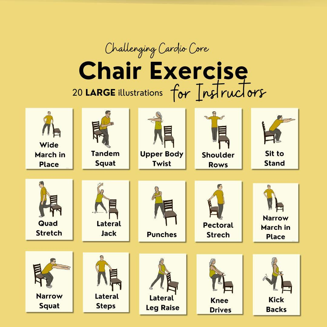 Chair Exercise Visuals For Senior, Exercise Cue Cards For Fitness with Printable Chair Exercises For Seniors With Pictures