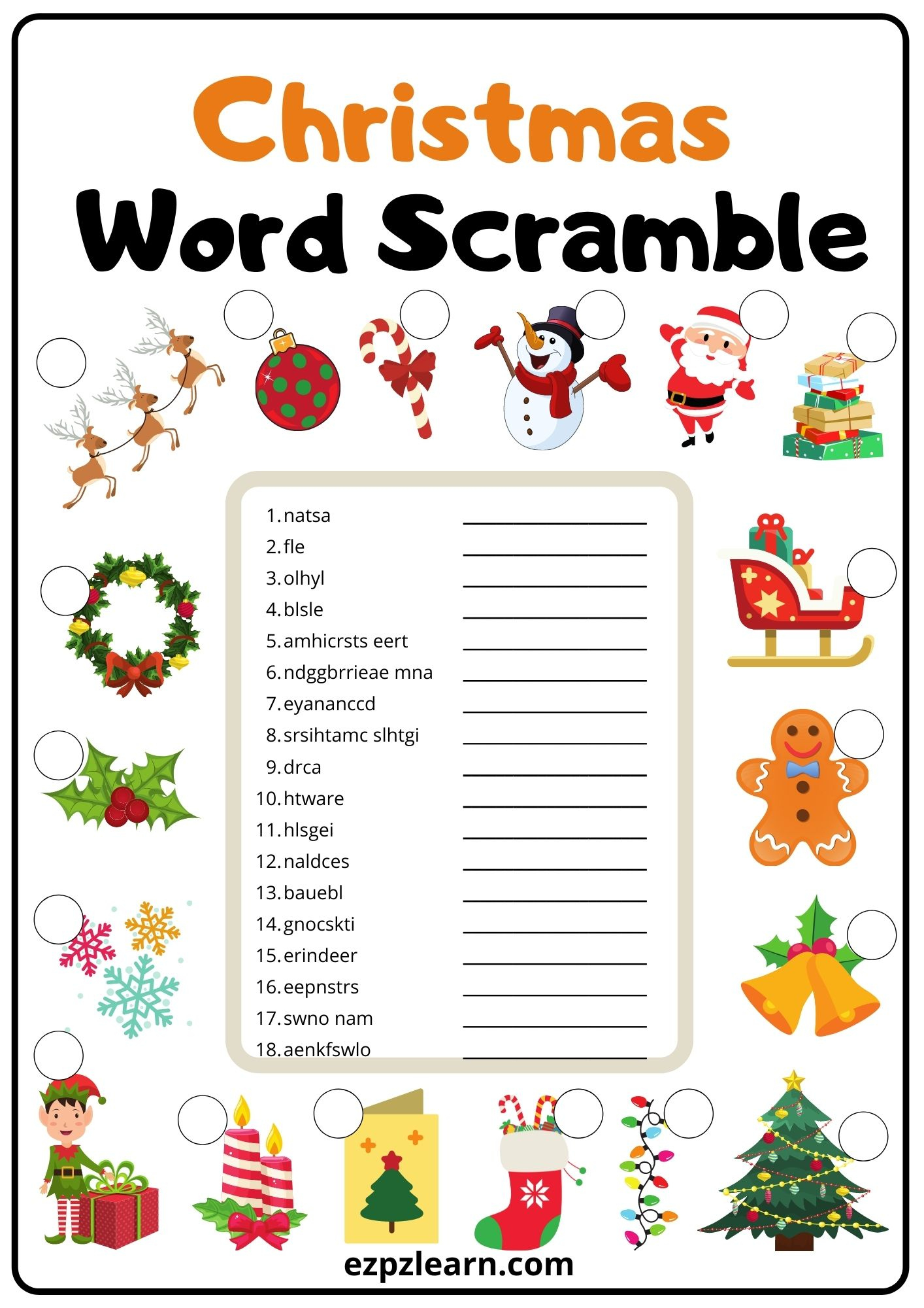 Christmas Word Scramble 2 - Ezpzlearn within Free Christmas Word Scramble Printable