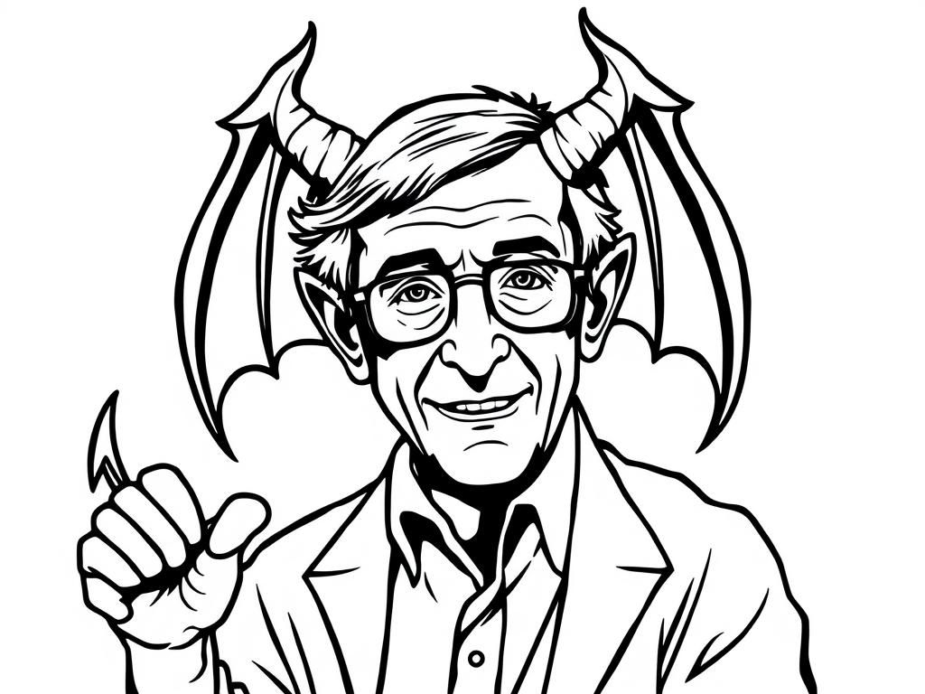Coloring Page Of A Friendly Demon In A Lab Coat - Free Printable with Printable Friendly Demons Cartoon Graphics