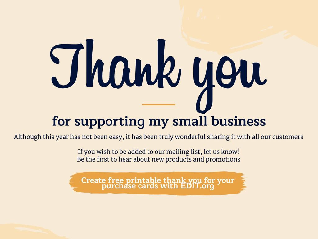 Customizable 'Thank You For Your Purchase' Signs throughout Thank You For Supporting My Small Business Cards Printable Free