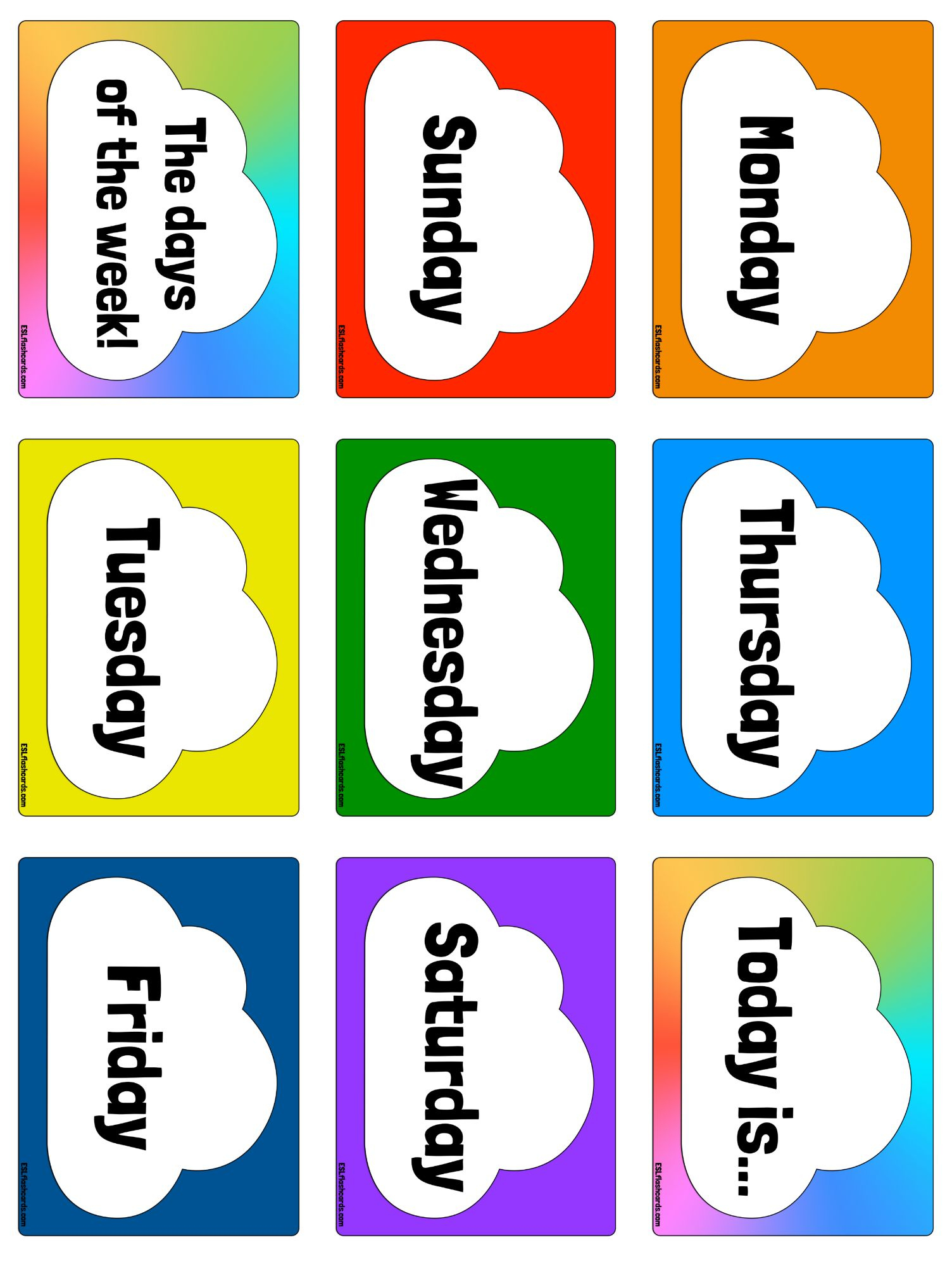 Days Of The Week – Esl Flashcards regarding Printable Days of the Week