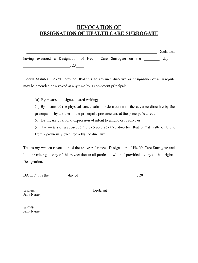 Designation Of Health Care Surrogate Florida Printable Form with Free Printable Health Care Surrogate Form