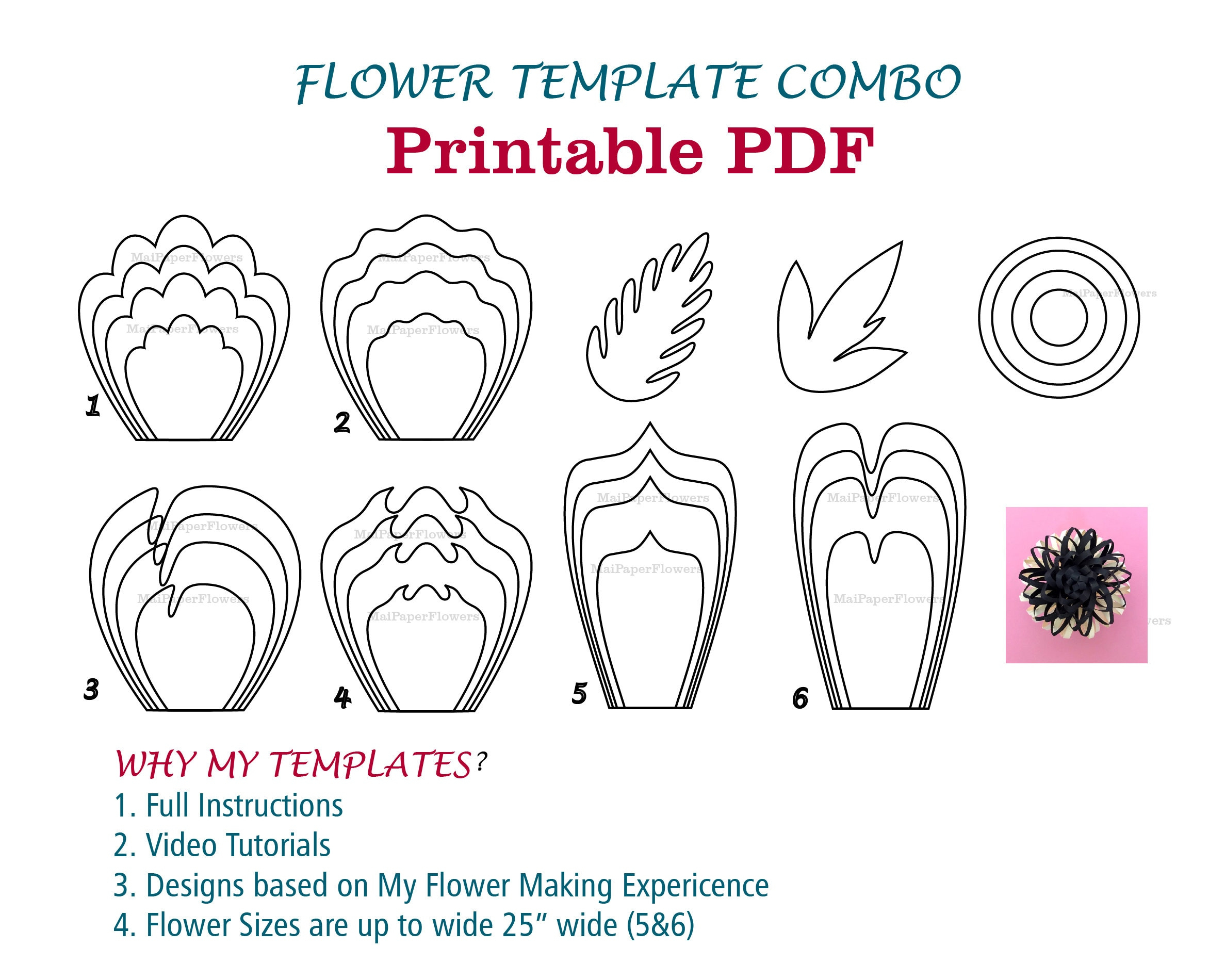 Digital Paper Flower Template Pdf Paper Flower Bundles Giant Paper for Template of a Flower Printable
