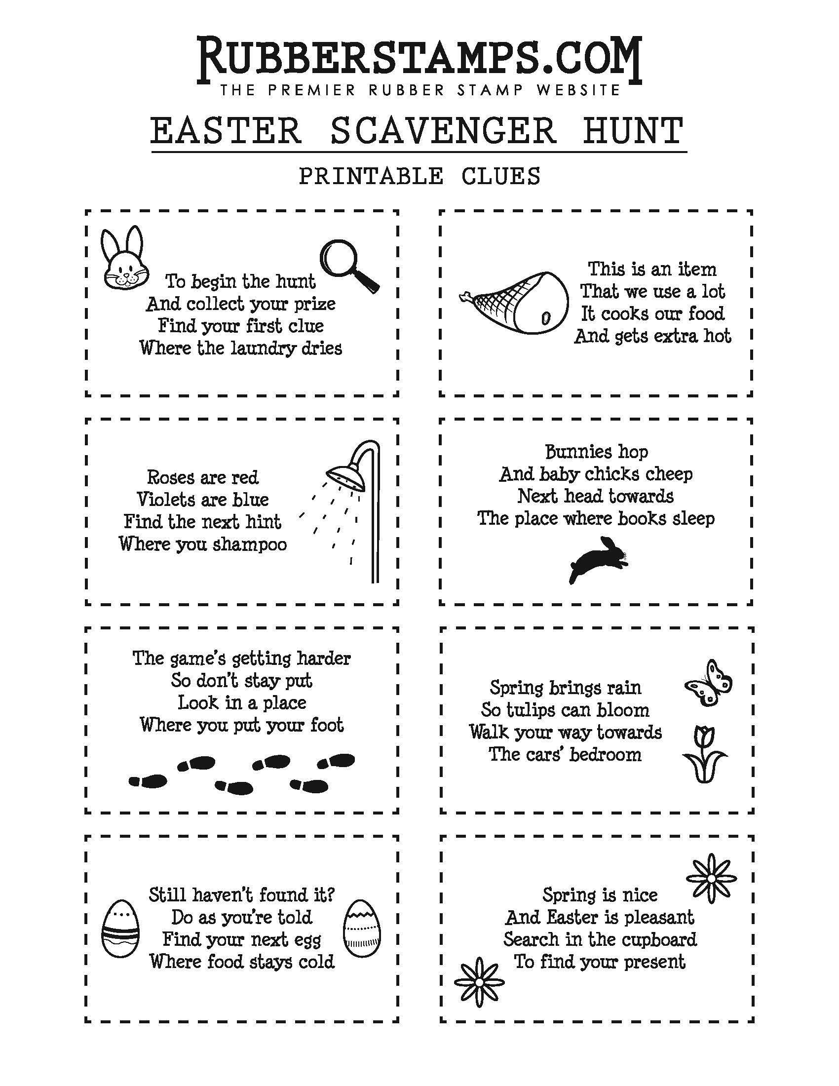 Diy Easter Scavenger Hunt Clues + Free Printable – Rubberstamps intended for Free Printable Scavenger Hunt Riddles