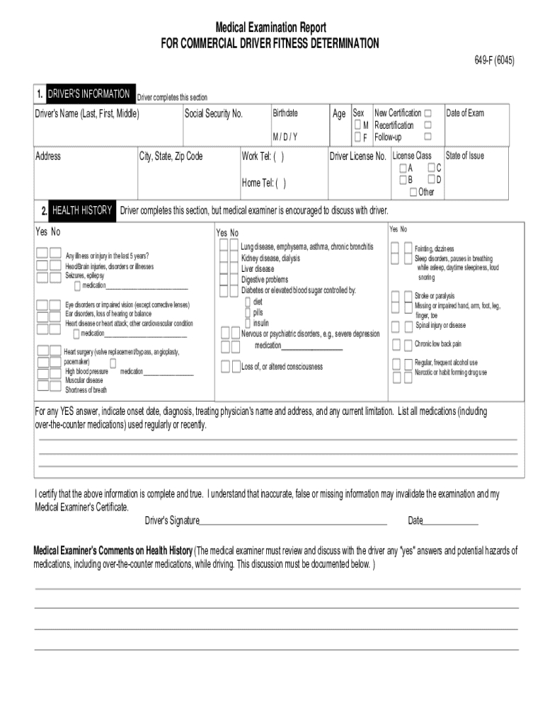Dot 649-F6045 Form - Fill Online, Printable, Fillable, Blank within Free Printable Dot Physical Forms