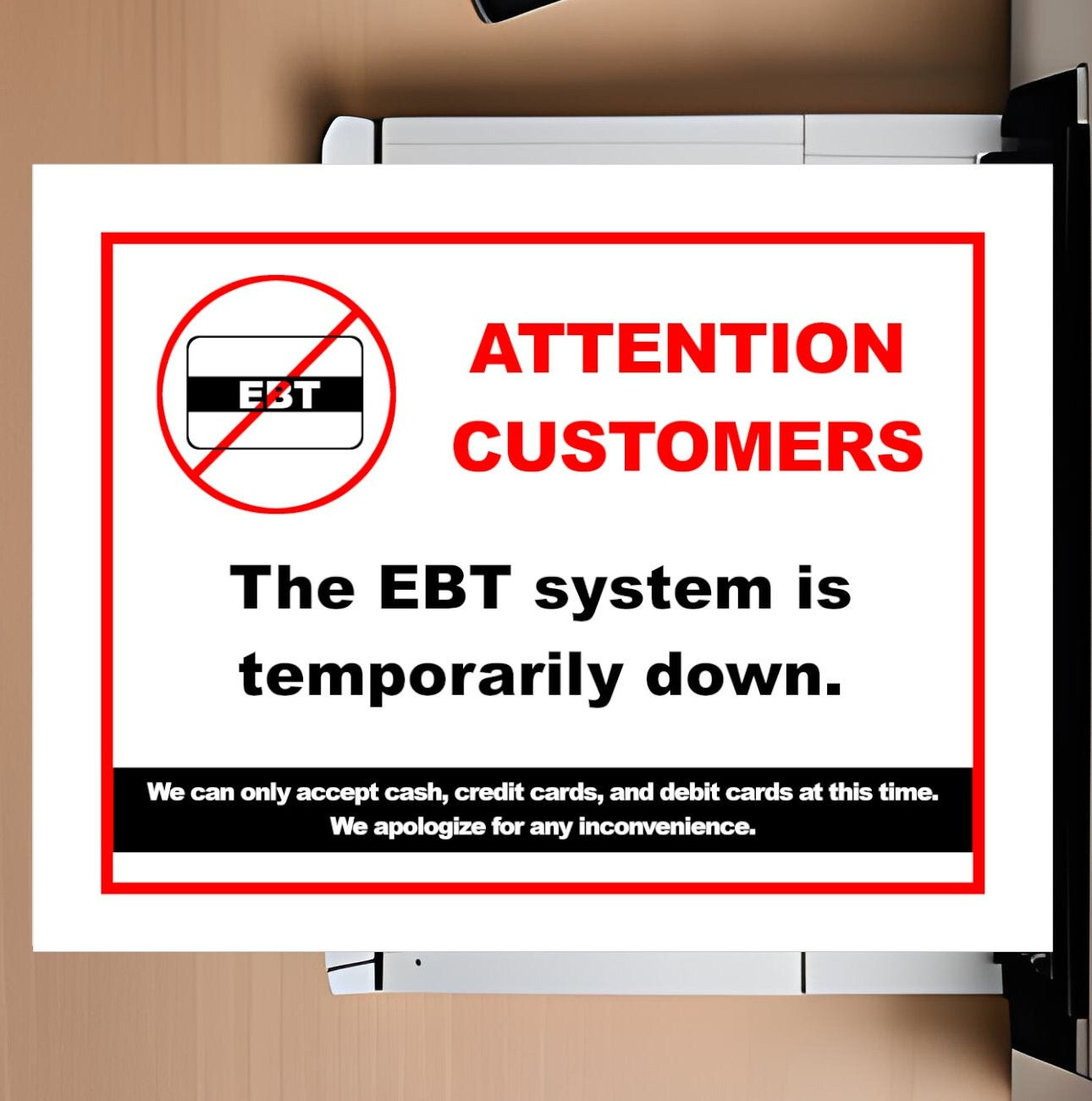 Ebt System Temporarily Down Printable Sign (Pdf And Jpeg) For in Don't Use Bathroom Temporarily Printable Sign Orange Blue