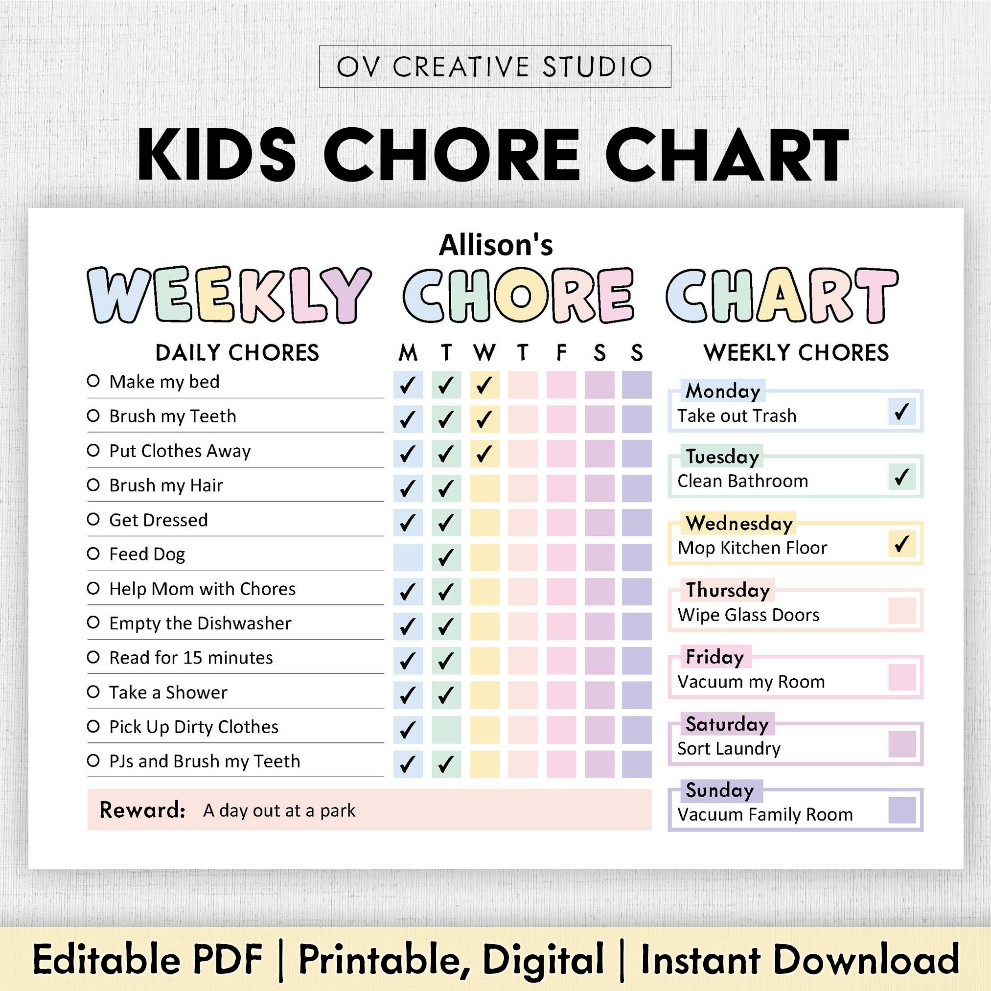 Editable Chore Chart For Kids | Printable | Kids Daily Weekly within Children's Chore List Printable