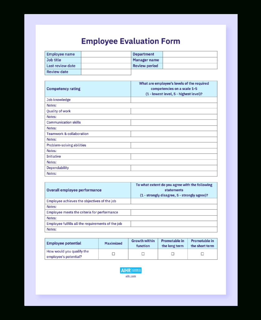 Employee Evaluation Template And Guide [Free Download] - Aihr regarding Employee Evaluation Forms Free Printable