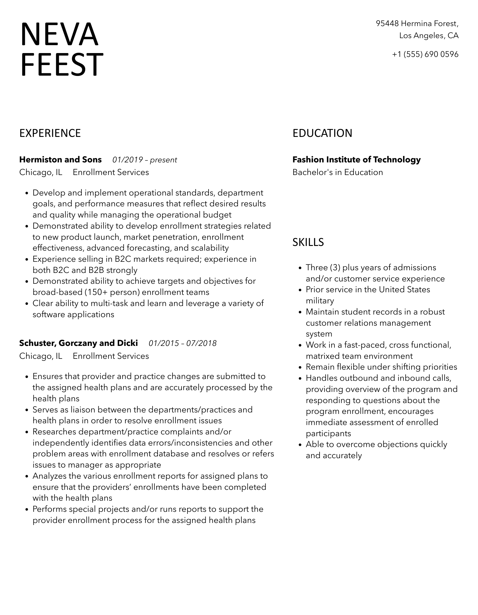 Enrollment Services Resume Samples | Velvet Jobs with Hermiston School District Enrollment Printable Form