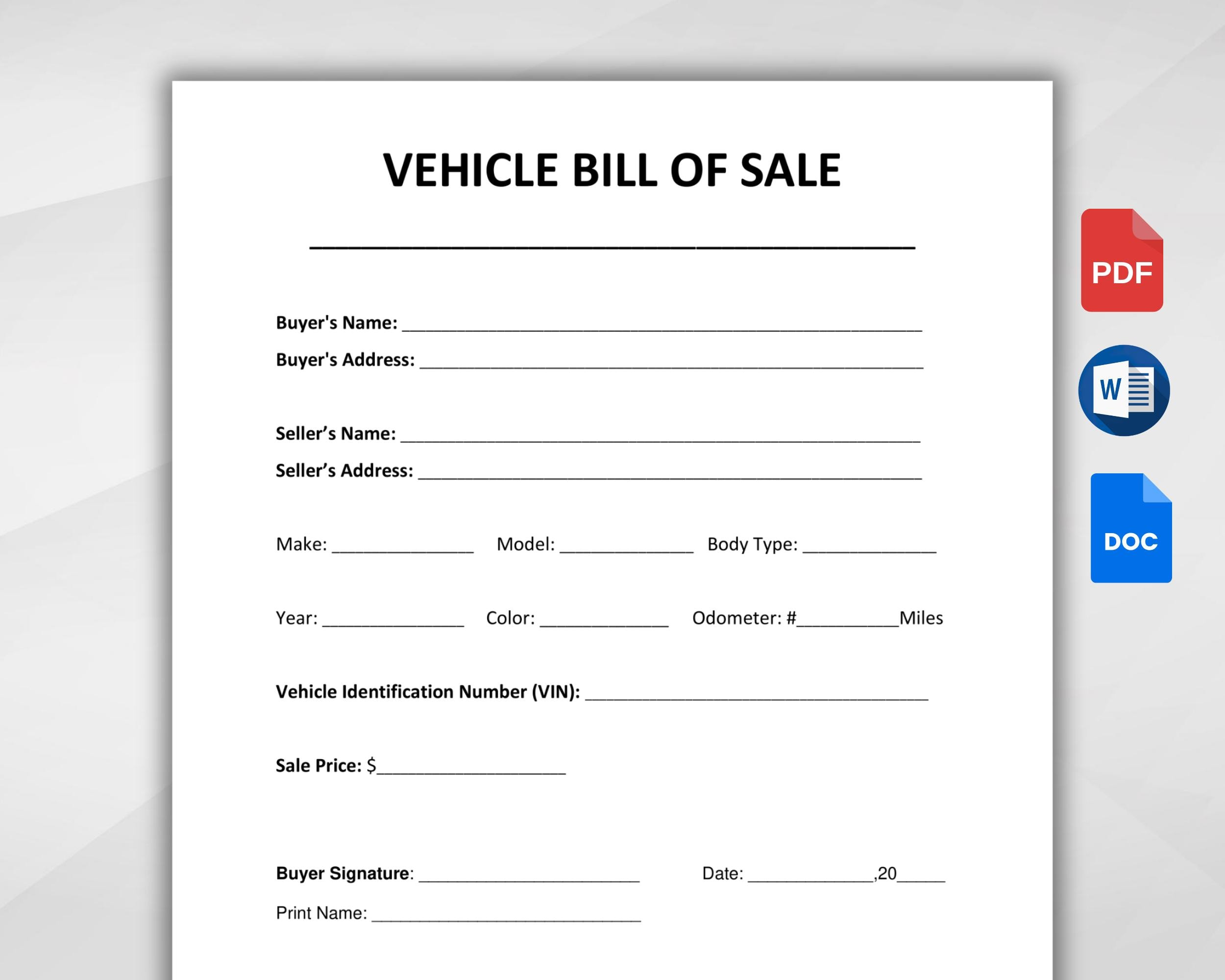 Fahrzeugschein. Druckvorlage Zum Ausdrucken. Fahrzeug Bill Of Sale throughout Vehicle Bill Of Sale Printable