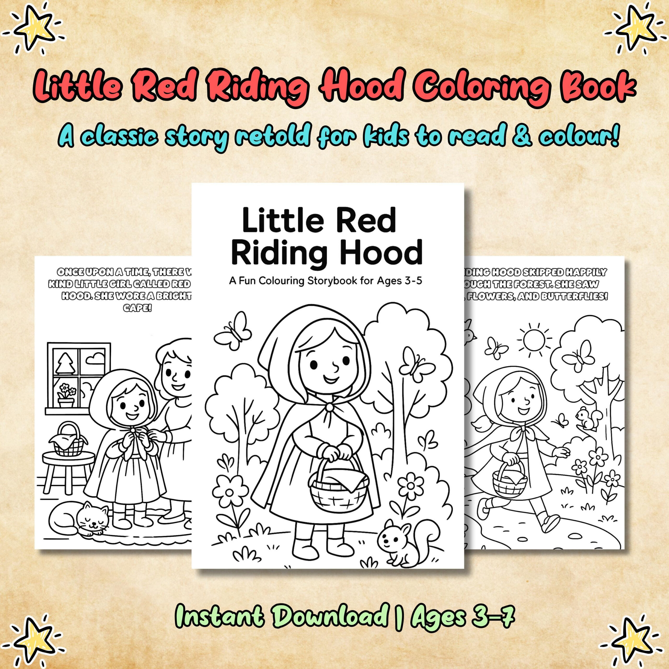 Fairy Tale Coloring Pages For Kids | Little Red Riding Hood Story in Red Riding Hood Printable Story