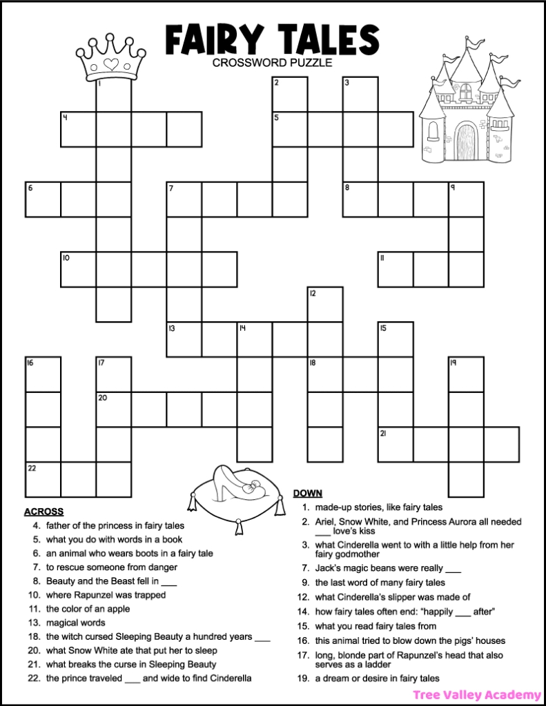 Fairy Tale Crossword Puzzles For Kids - Tree Valley Academy throughout Free Printable Children's Crossword Puzzles