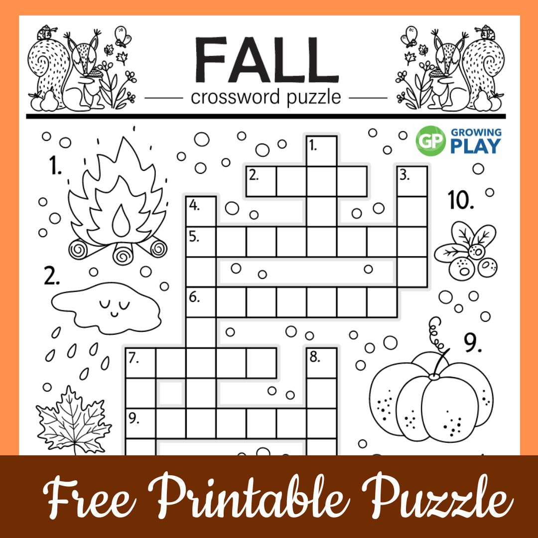 Fall Crossword Puzzle - Free Printable - Growing Play with Crossword Puzzles Free Printable Kids