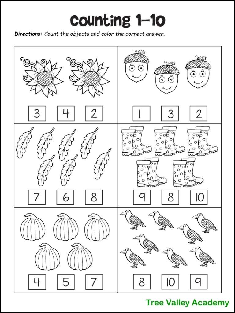 Fall Math Worksheets For Kindergarten, Preschool & 1St Grade pertaining to Preschool Math Worksheets Free Printable
