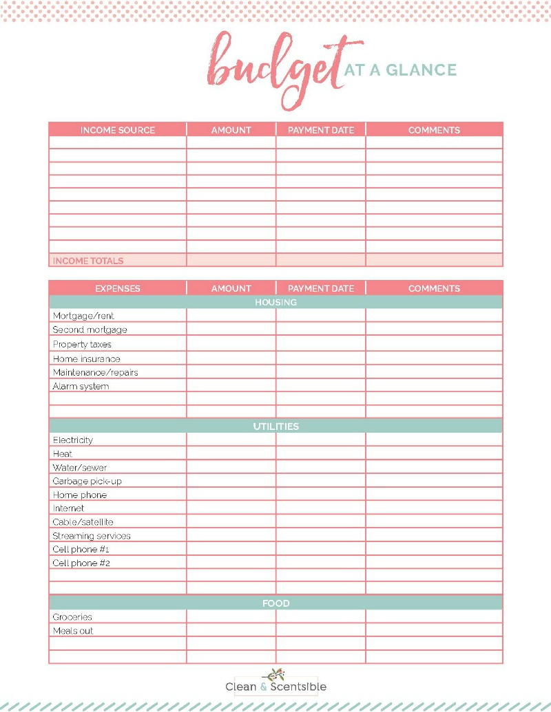 Family Binder Budgeting Printables - Clean And Scentsible with Free Printable Budget Sheets