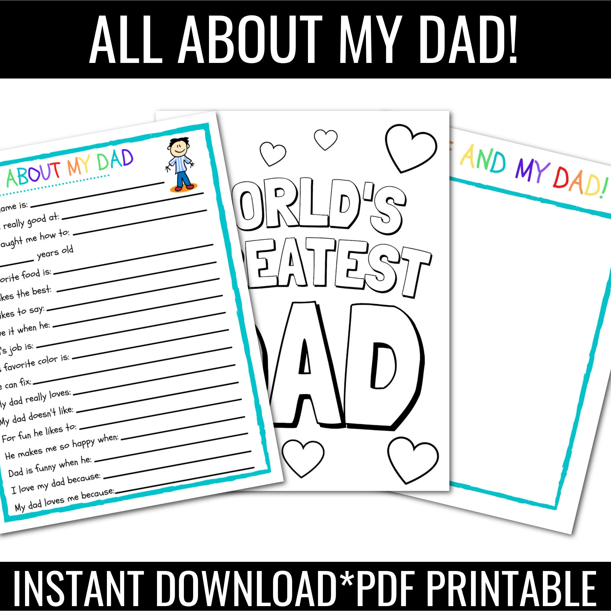 Father'S Day Gift | All About My Dad Instant Download | |Kids intended for All About My Dad Father's Day Printable