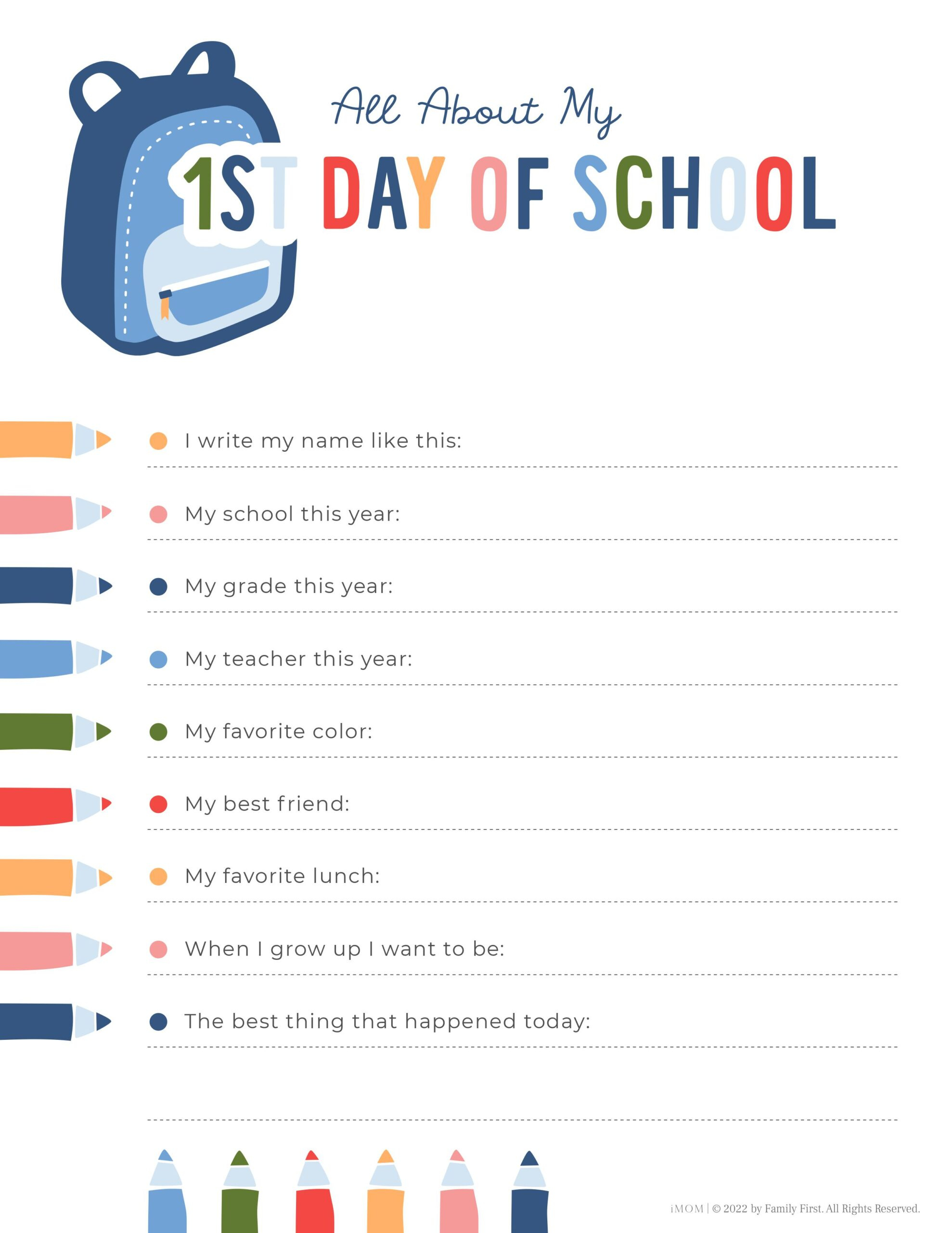 First Day Of School Printable - Imom regarding First Day Of School Printable