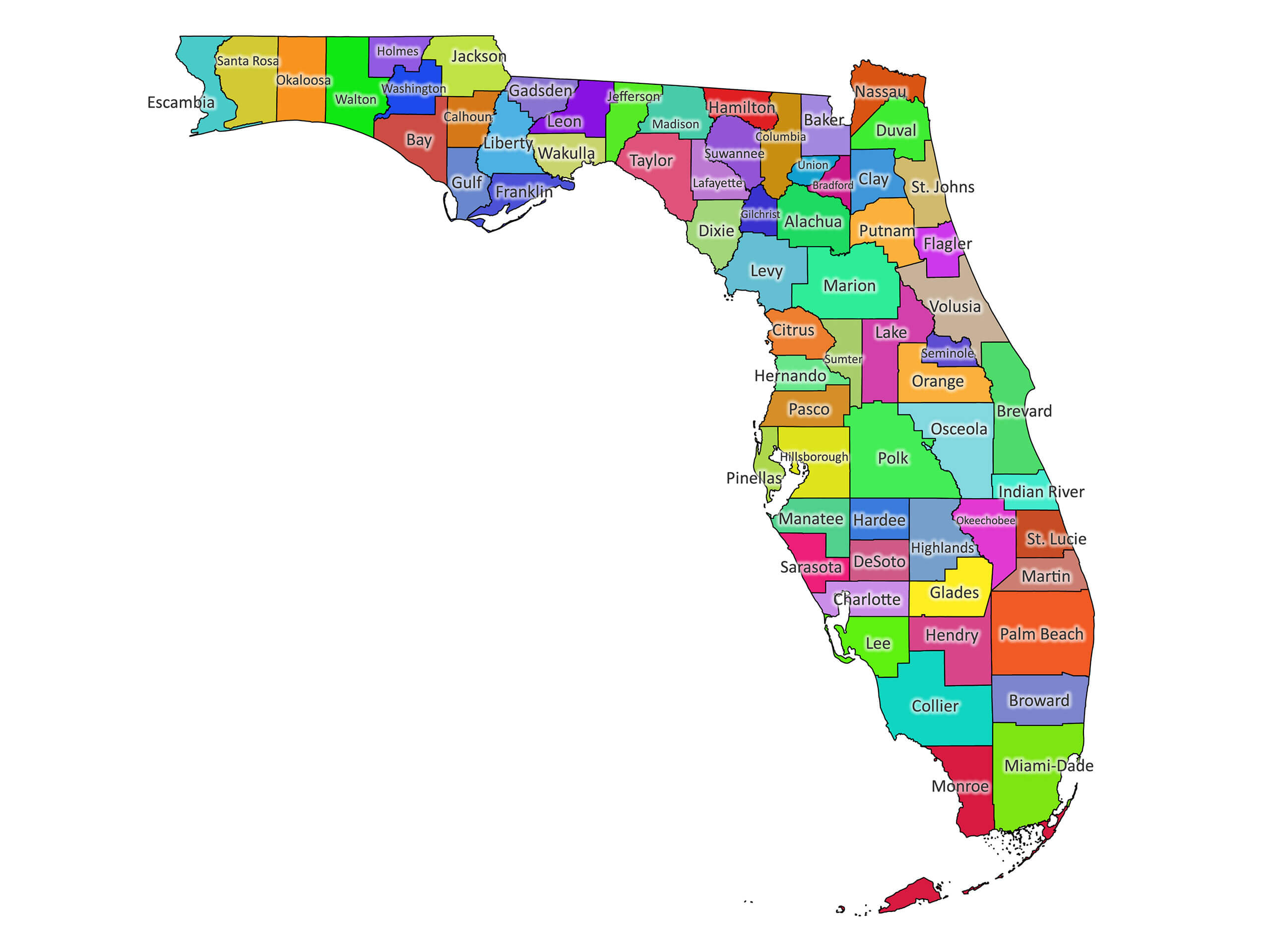 Florida Labeled Map | Labeled Maps intended for Map Of Florida By County Printable