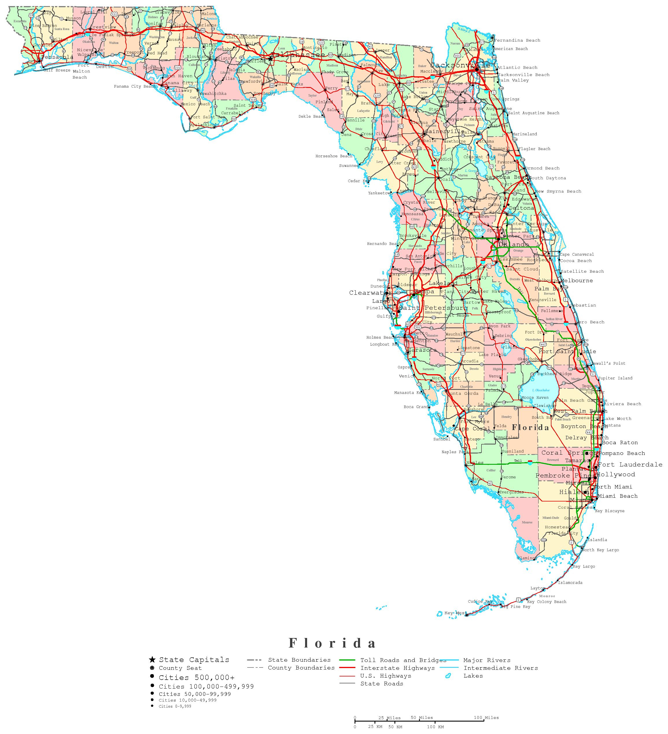 Florida Printable Map regarding Map of Florida By County Printable